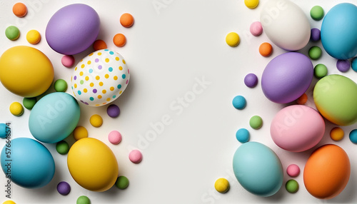 Happy Easter - Top view of multicolor easter egg with copy space  Generative ai