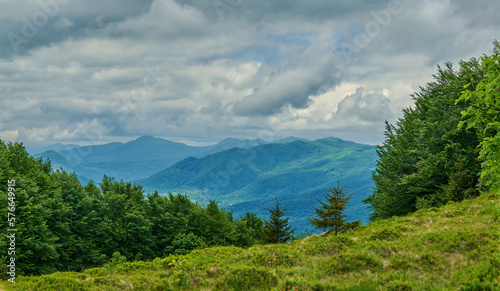 Panoramic mountain landscape with a beautiful cloud sky in the summer