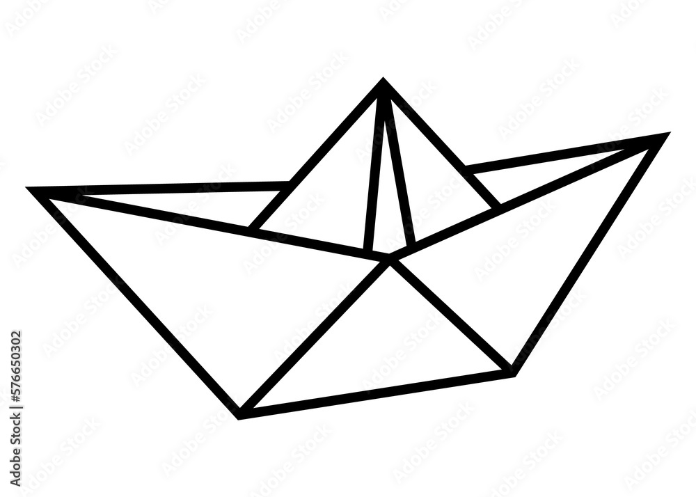 Símbolo nautico. Icono plano 3d barco estilo origami. Barco de papel lineal hecho a mano Símbolo nautico. Icono plano 3d barco estilo origami. Barco de papel lineal hecho a mano