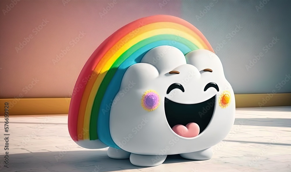  a white stuffed animal with a rainbow on it's back.  generative ai