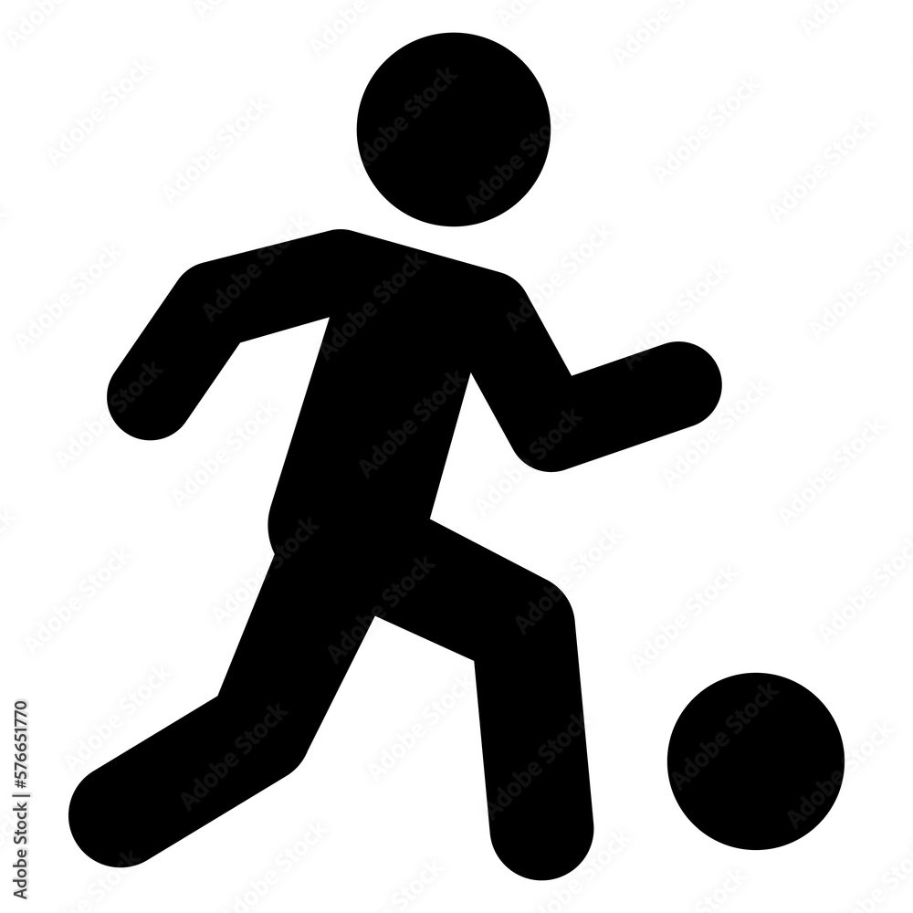 Jugador de futbol. Silueta aislada de hombre corriendo con un balón