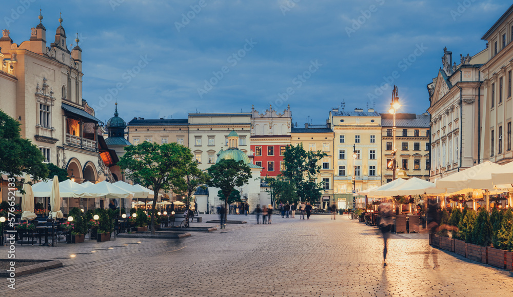 Krakow market square at night, Poland