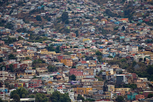 Aerial view of Valparaiso Chile colorful houses on the hill