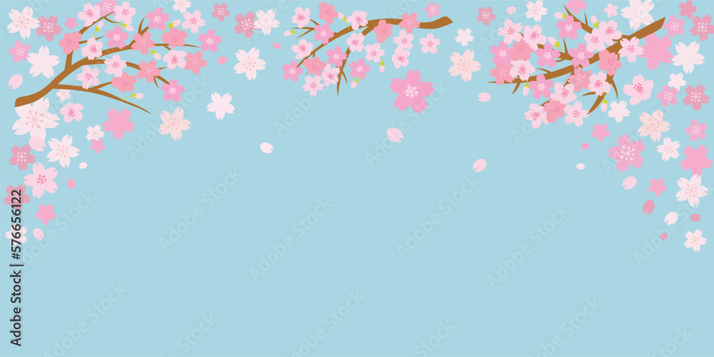 春の桜と青空の背景イラスト