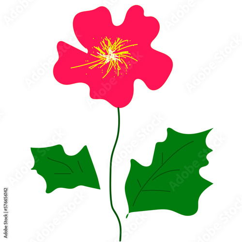 Abstract red mallow isolated on white background. Simply painting blooming hibiscus, vector flat design eps 10