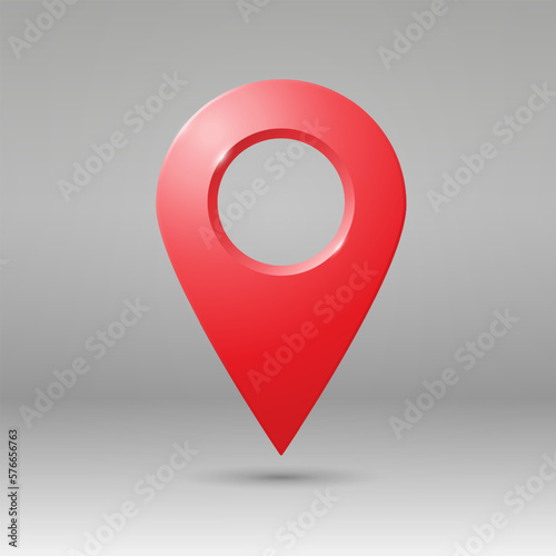 The geolocation icon is red with highlights on a gradient background. Realistic geolocation map pin code icon. Vector EPS 10.