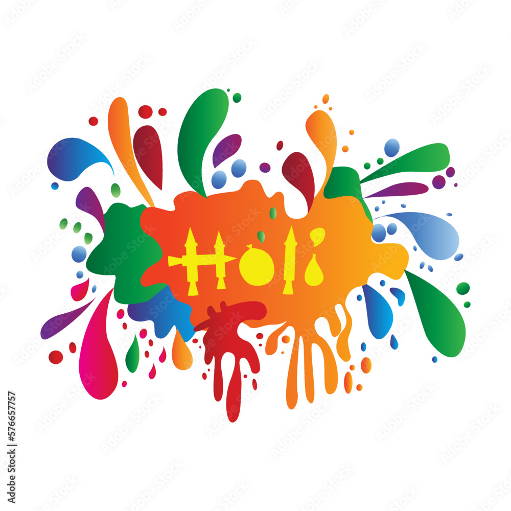 Creative banner of Holi Festival celebration. Colorful background People palaying with Gulal, pichkari, traditional pot and text Happy holi Creative banner of Holi Festival celebration. Colorful background People palaying with Gulal, pichkari, traditional pot and text Happy holi