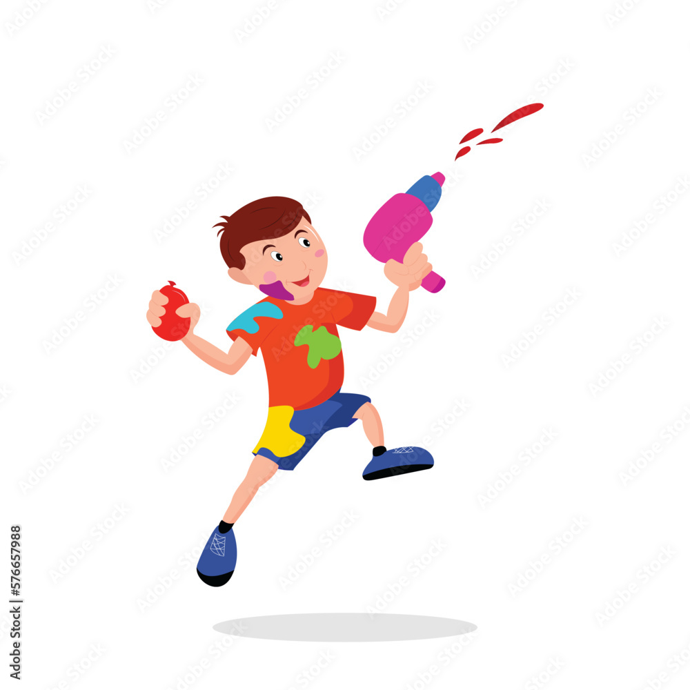 happy Holi. Cartoon Young boy Playing Holi vector illustration design. happy Holi. Cartoon Young boy Playing Holi vector illustration design.