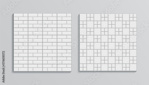 Stone slab background. Pavement texture. Paved street. Set of floor tiles. Brick seamless pattern. Decorative sidewalk. Cobblestone garden footpath top view. Mosaic outdoor print. Vector illustration