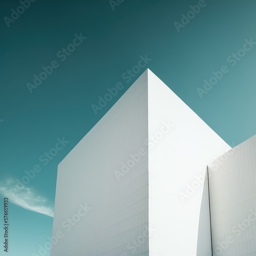 Smooth white building and blue sky, architecture photography