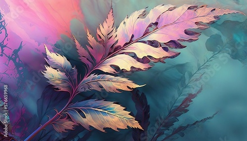 beautiful background he made of fractal leaves watercolor graphic styles, generative AI