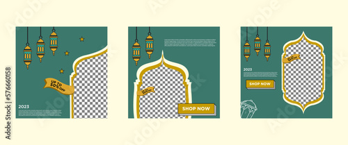 Editable social media square instagram post islamic ramadan template set in trendy colorful style