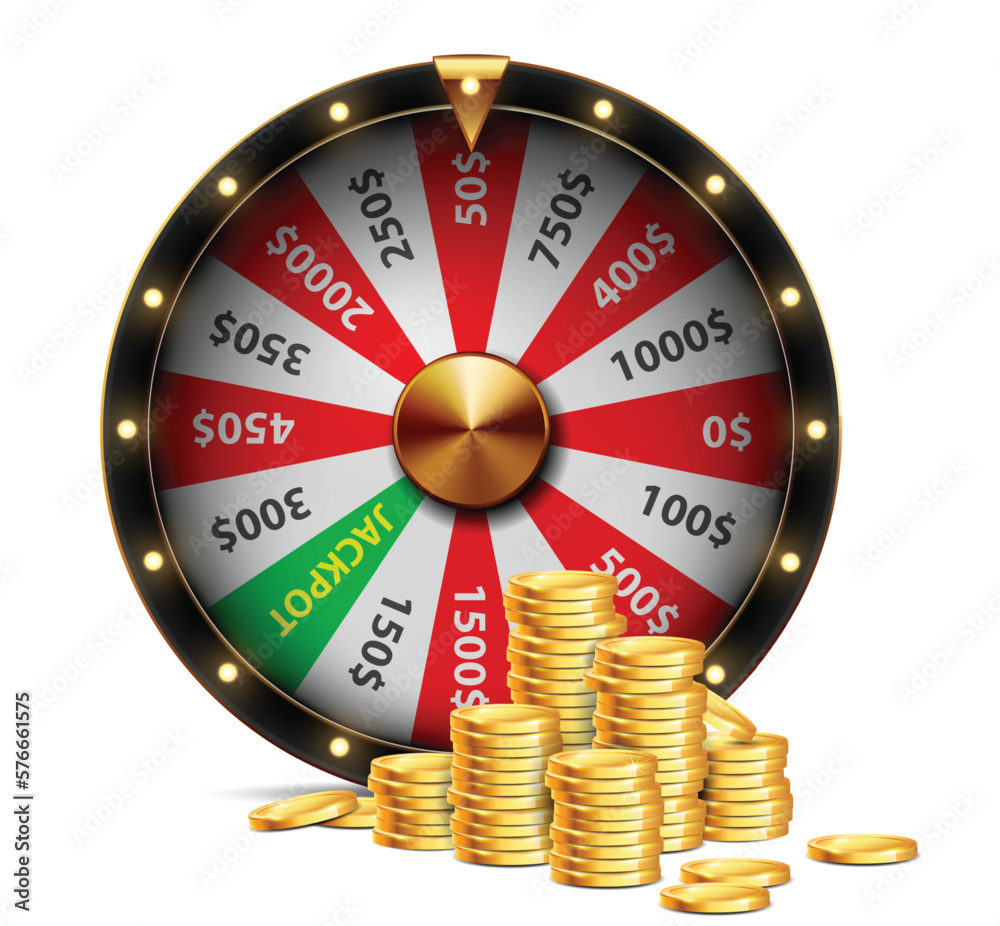 Casino wheel of fortune and golden chips. Object on a white background. Realistic illustration. Casino wheel of fortune and golden chips. Object on a white background. Realistic illustration.