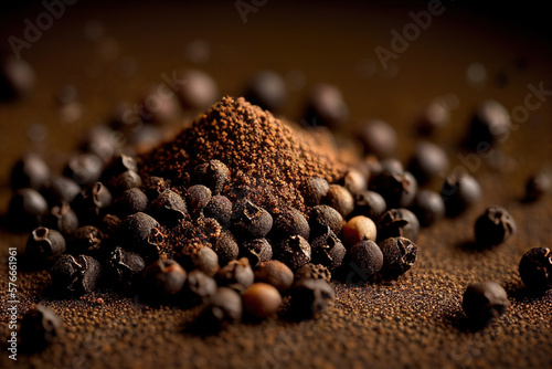 A background adorned with ground black pepper, presenting a textured canvas of aromatic and flavorful spice, perfect for culinary-inspired designs and presentations