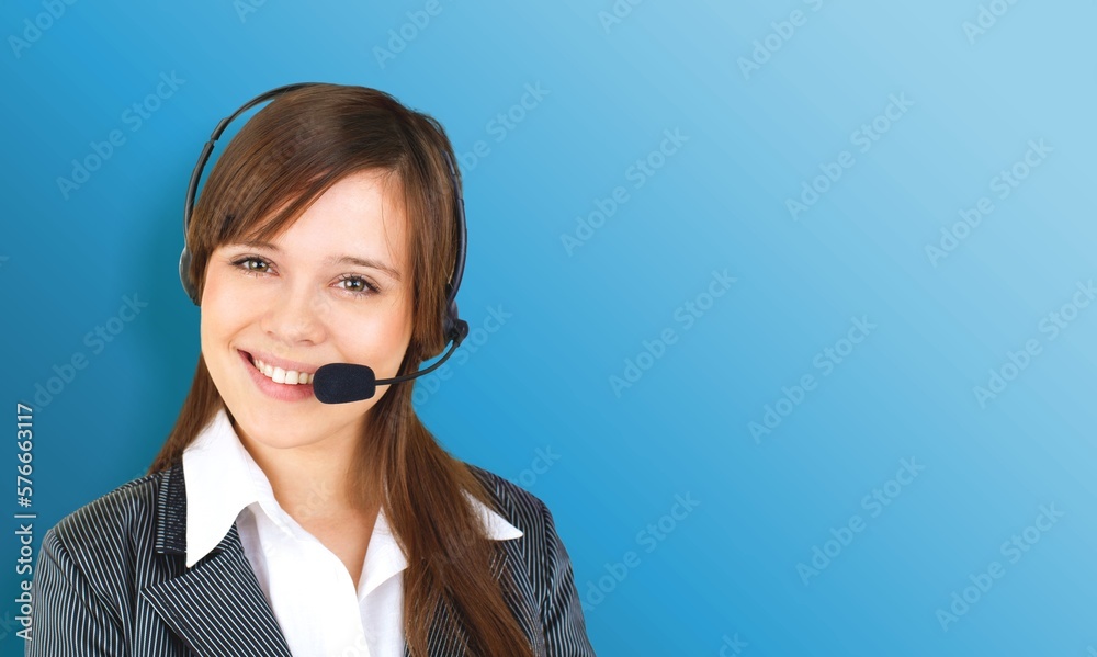 Portrait of attractive young business woman with headset Portrait of attractive young business woman with headset