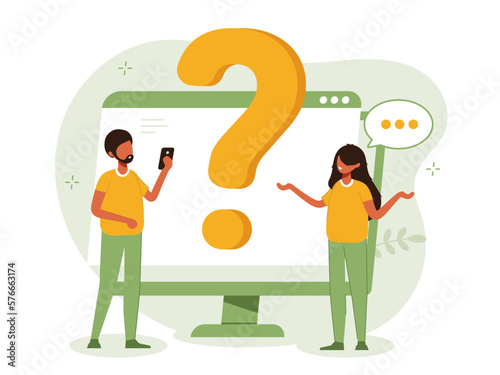 Customer support call center concept. Customer helpdesk, communication, call center, online help, frequently asked questions, support system, chat. Support creative illustration.