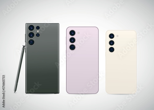 Realistic smartphones with back illustration.