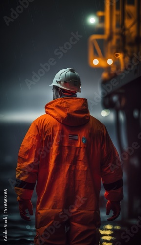 Offshore and industrial workers working at an oilrig, made with generative ai © alesta