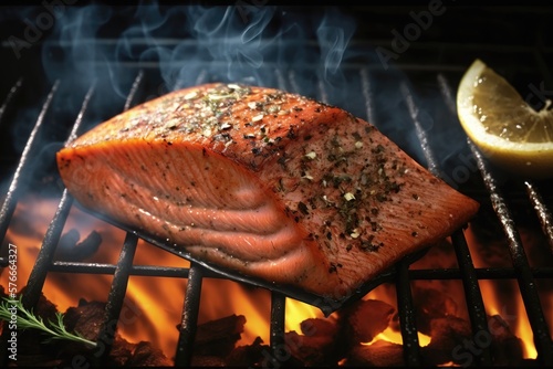 Salmon steak on the grill
