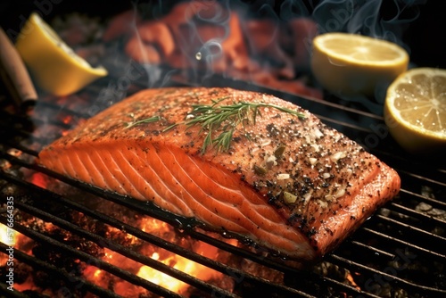 Salmon steak on the grill