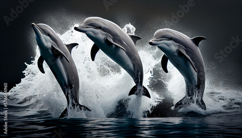A group of dolphins jumping in sync generative AI