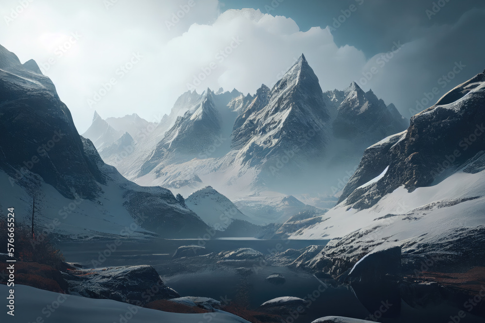 Fototapeta premium landscape with snow created with Generative AI technology