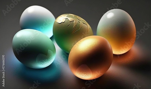  a group of three eggs sitting next to each other on a table.  generative ai