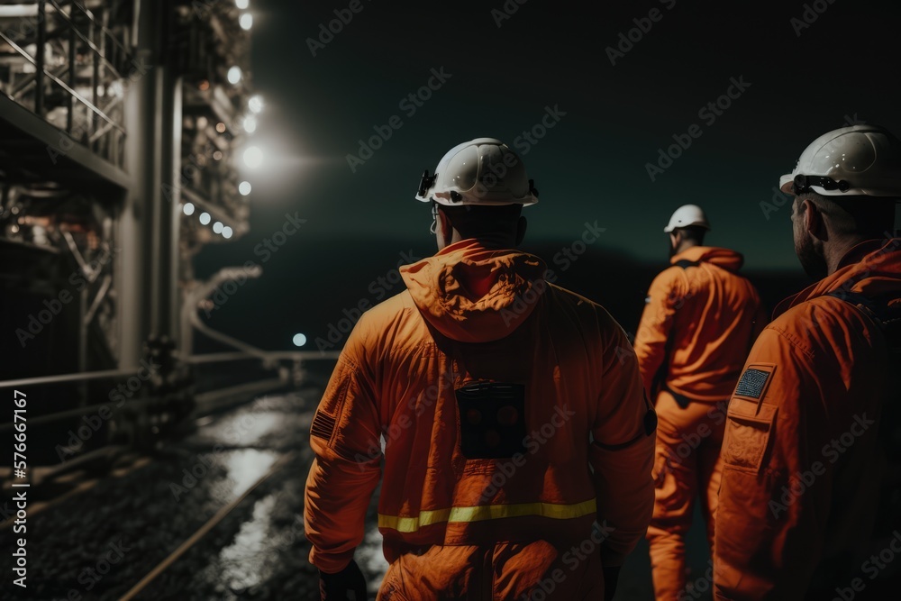 Naklejka premium Offshore and industrial workers working on an oilrig, made with generative ai