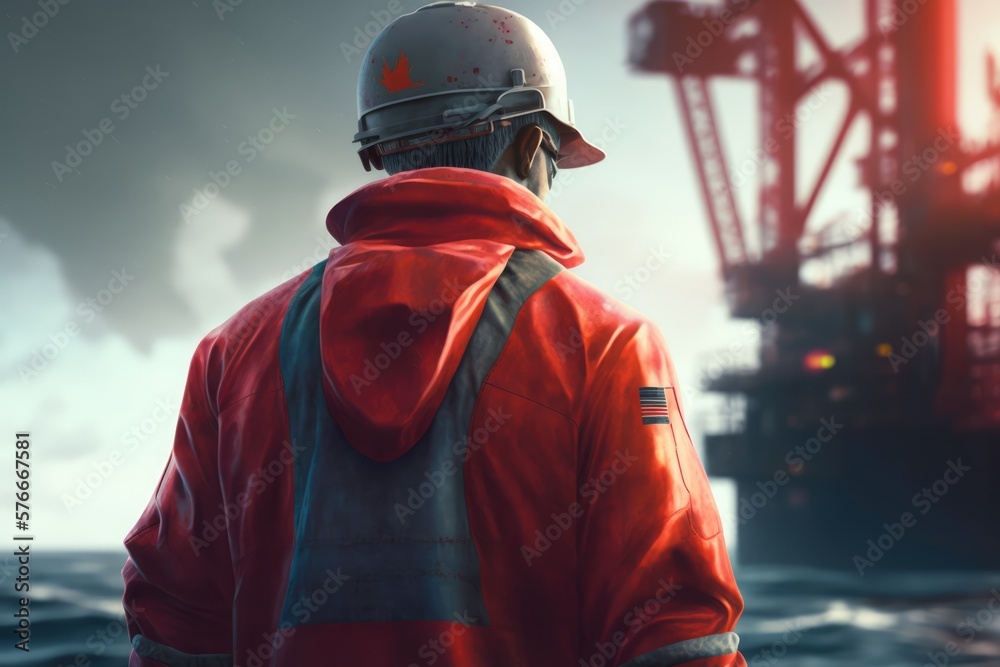 Offshore and industrial workers working on an oilrig, made with generative ai Offshore and industrial workers working on an oilrig, made with generative ai