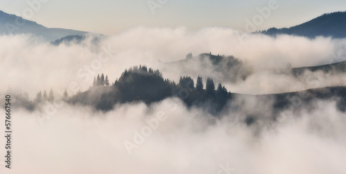 silhouettes of morning mountains. foggy morning in the Carpathians. Mountain landscape 