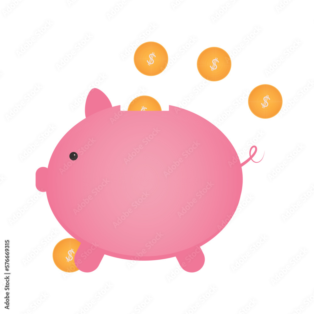 Money box. Vector flat illustration of piggy bank with coins with dollar sign. Money box. Vector flat illustration of piggy bank with coins with dollar sign.