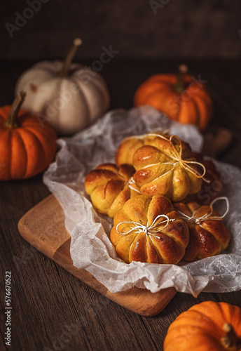 Homemade pumpkin breadrolls photo