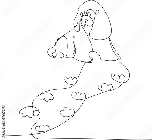 Cute dog with dirty paws sit on floor. Amusing naughty puppy isolated on white background. Bad habit of domestic animal, problem behavior. Colored hand drawn vector illustration