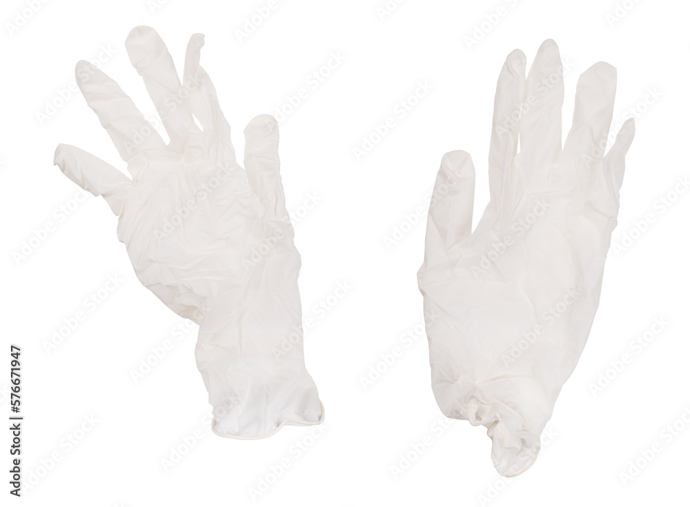 Obraz premium White rubber gloves. Gloves lie loosely arranged and are isolated from the background.