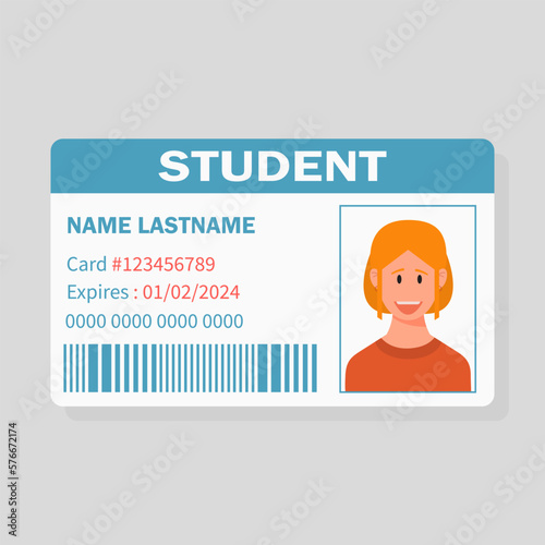Student id card. University, school, college identity card with photo. Vector illustration.
