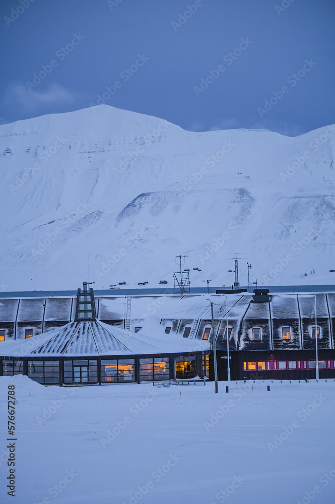 Norway landscape ice nature of the city view of Spitsbergen Longyearbyen . Winter polar night on Svalbard Norway landscape ice nature of the city view of Spitsbergen Longyearbyen . Winter polar night on Svalbard