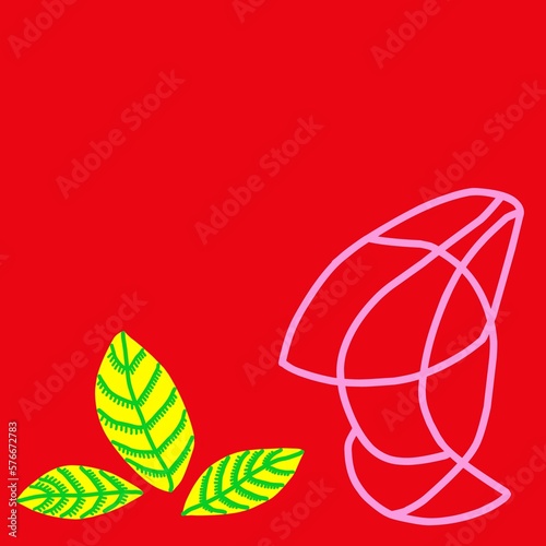 illustration of a leaf on red background.