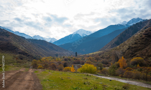 Autumn scenic landscape of Jiang Brake in Qitai County, Xinjiang Uygur Autonomous Region, China. Beautiful non-tourist routes. Exploring new places.