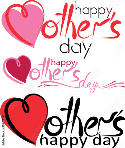 Happy mother's day greeting text set. Letter M as heart love shape. 