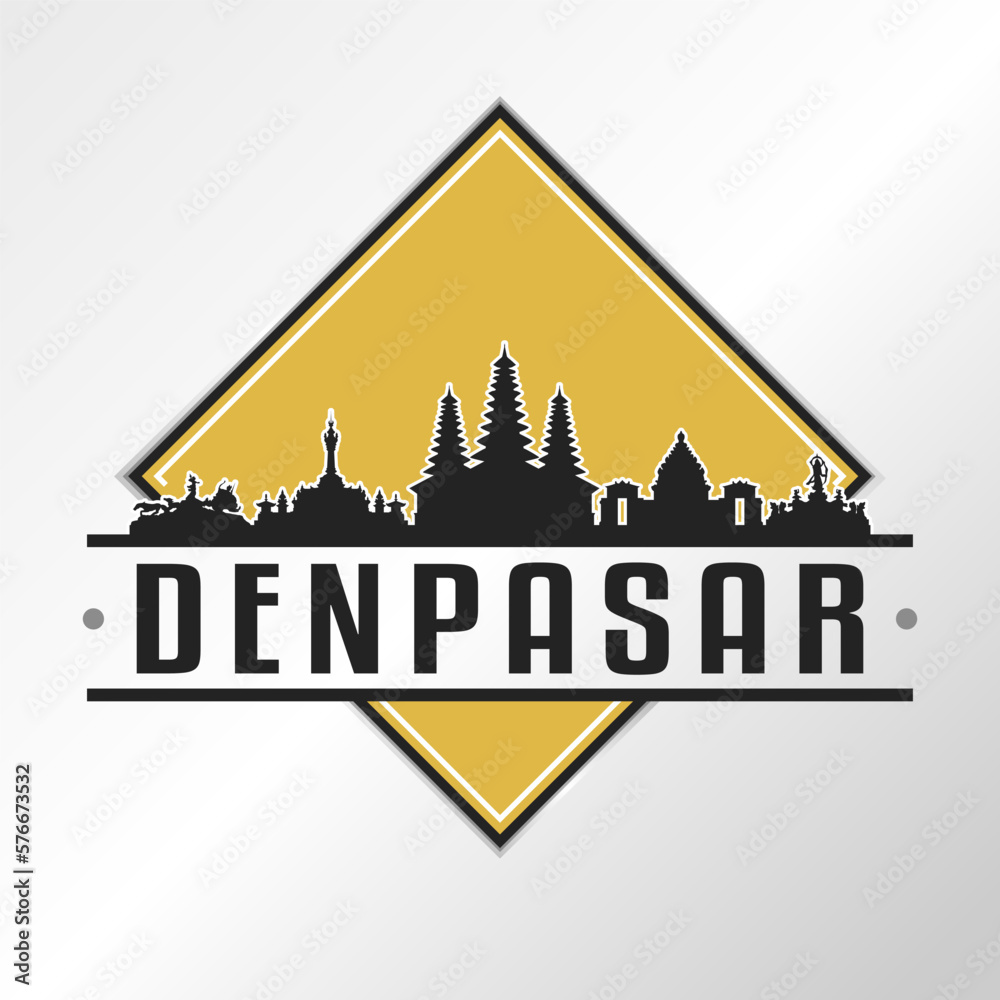 Denpasar, Denpasar City, Bali, Indonesia Skyline Logo. Adventure Landscape Design Vector City Illustration Vector illustration.