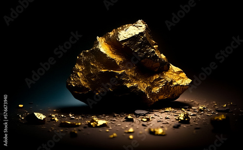 Gold Nugget, large and with a rough rocky look. Concept of Gold mining and prospecting. Illustrative Generative AI. photo
