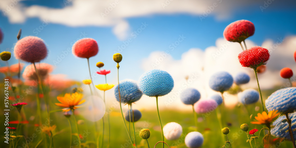 Colorful wild flowers field in the blue sky for background. Generative Ai Colorful wild flowers field in the blue sky for background. Generative Ai