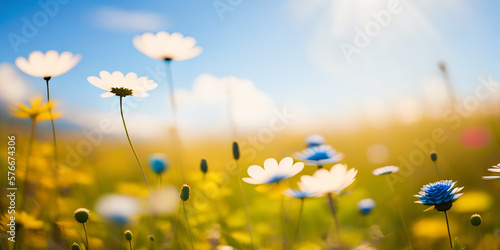 Little white and blue wild flower in blurred background for wallpaper  background. Generative ai