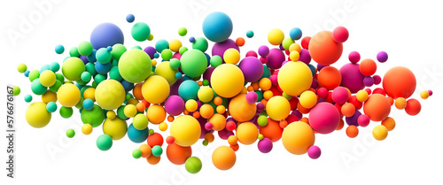Abstract composition with colorful random flying spheres isolated on transparent background. Colorful rainbow matte soft balls in different sizes. PNG file photo