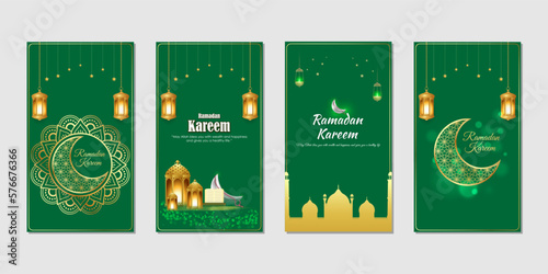 Vector illustration of Ramadan Kareem social media story feed set mockup template