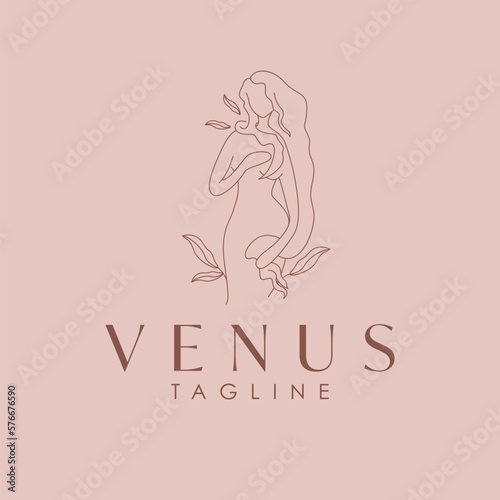 Venus goddess body silhouette logo template. Venus logo design. Beauty industry and wellness logotype.