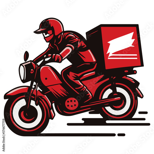 silhouette of a motorcycle delivery in red