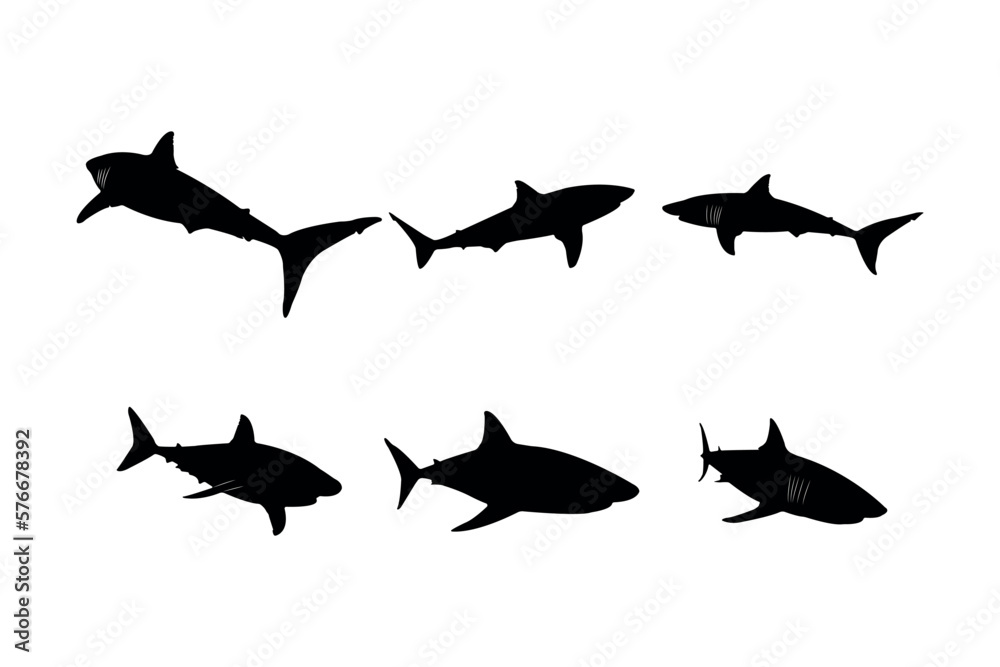 Fototapeta premium Collection of black silhouettes sharks
