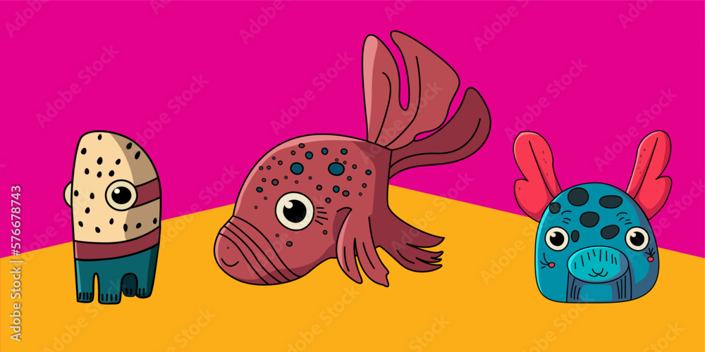 Vector seamless illustration cute and fantastic animal poster