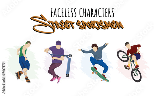 Faceless characters set, street sportsman